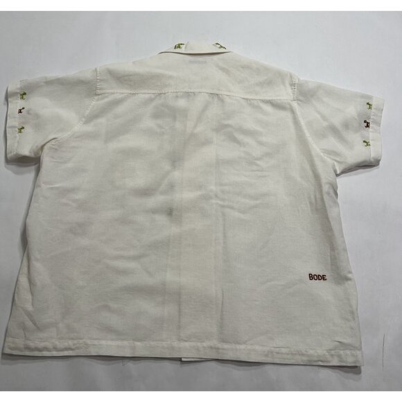 BODE Linen Blend Dog Embroidered Shirt in White - Picture 2 of 4